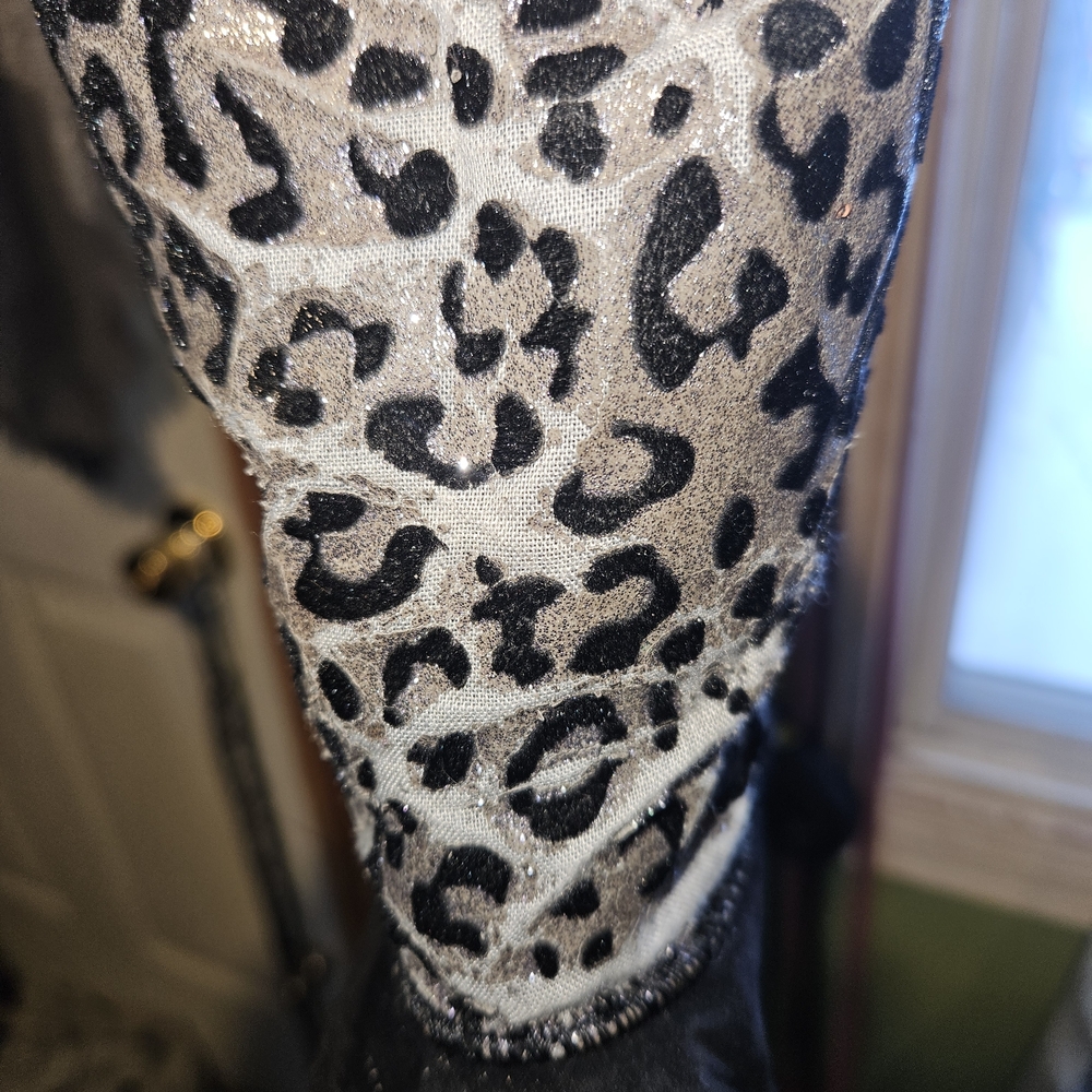 Justice Black and Leopard Print Women's Boots - Picture 3 of 6